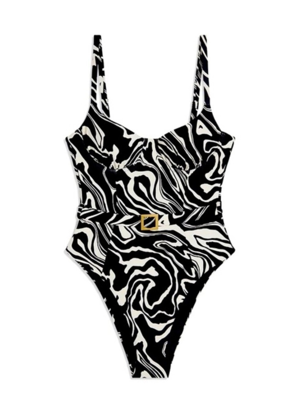 WeWoreWhat Black & White Swirl One-Piece With Removable Belt